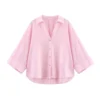 HipSeam Wide Sleeved Shirt Women Spring Asymmetric Hem Button Women's Shirts Simple Lady Johnny Collar Shirts & Blouses