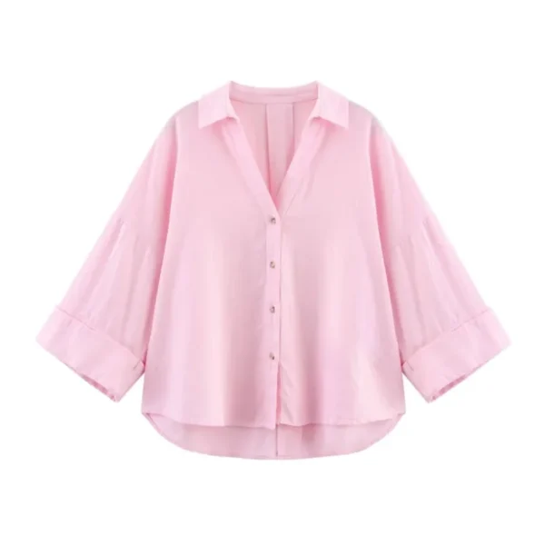 HipSeam Wide Sleeved Shirt Women Spring Asymmetric Hem Button Women's Shirts Simple Lady Johnny Collar Shirts & Blouses