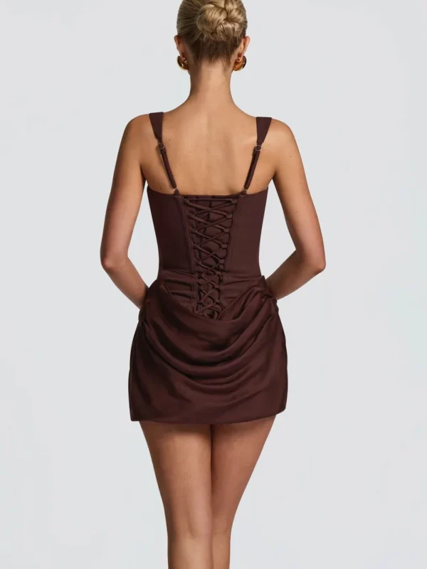 French Style Women Ruched Short Dress Fashion Summer Party Evening Gown Spaghetti Strap Bodycon Sexy Bandage Corset Mini Dress