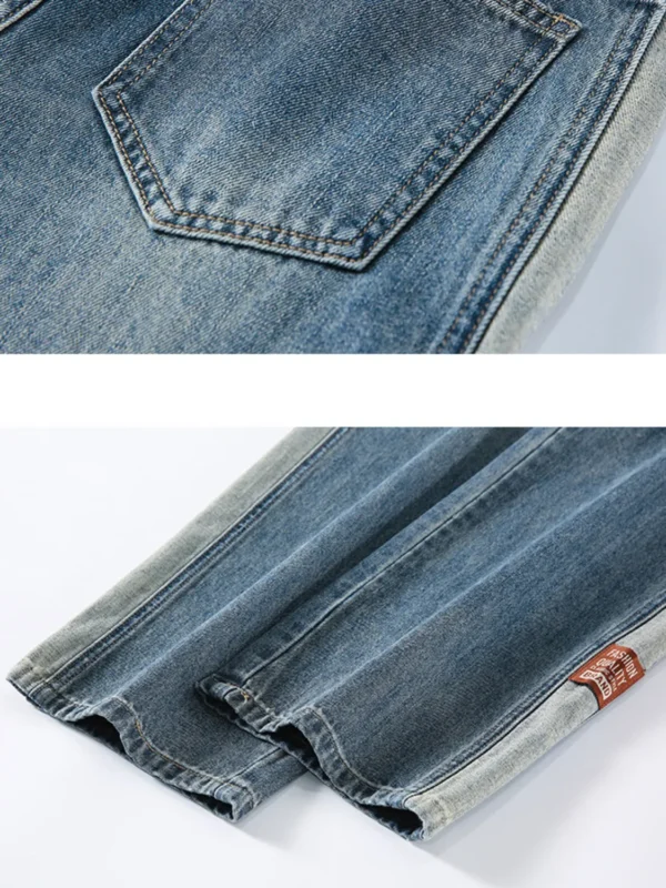 Women Vintage Wash High Waist Wide Leg Jeans Side Stripe Distressed Denim Pants Casual Streetwear