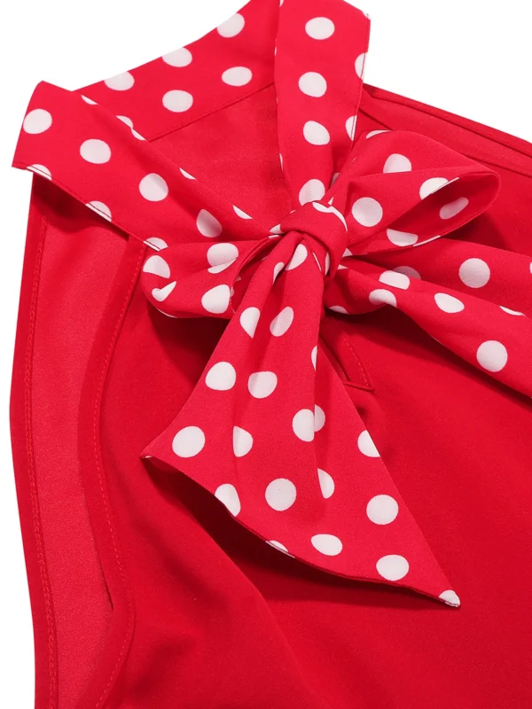 Tonval Bow Neck Halter Neck Polka Dot 50s Retro Party Clothes for Women Prom Vintage Cosplay Christmas Sleeveless Dresses