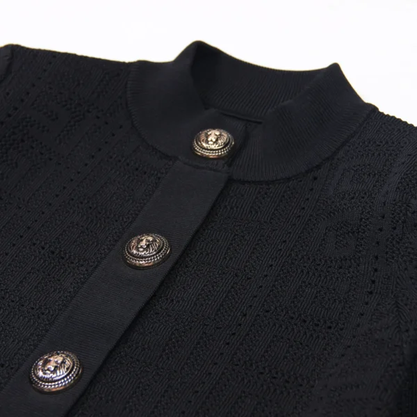 SML High Quality Fashion Elastic Knitted Fabric Labyrinth Hollow Round Neck Single breasted Long Sleeve Slim Fit Women Cardigan