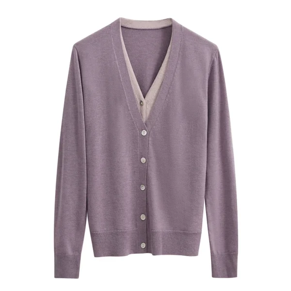 Amii Minimalism Woolen Cardigan For Women 2024 Autumn New Office Lady V-neck Spliced Fake Two Loose Shell Buckle Blouse