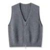 Women Knitwear Autumn Women Double Zipper V-neck Chic Simple Sleeveless Sweater Vest Out Wear Warm Gray Knitted Coat Cardigan
