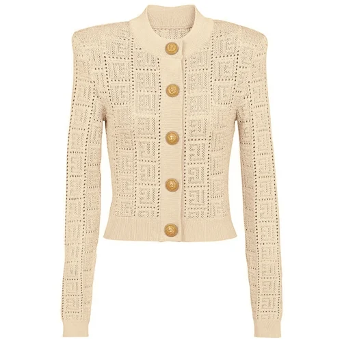 SML High Quality Fashion Elastic Knitted Fabric Labyrinth Hollow Round Neck Single breasted Long Sleeve Slim Fit Women Cardigan