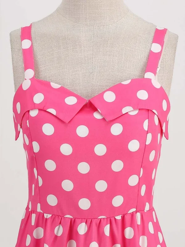 Polka Dot Party Dress Elegant Women Summer Puff Sleeve Square Collar Elastic Waist Vintage Midi Sundress Casual Beach