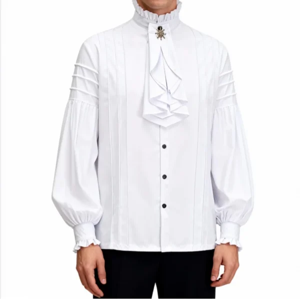 Cotton Ruffled Stand Collar Long Lantern Sleeves Pirate Cosplay Victorian Man Shirt Medieval Clothes Gothic Vintage Top