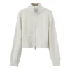 AMII Short Cardigan For Women 2025 Autumn New Minimalist High Neck Zipper Cardigans Lady Long Sleeve Slim Top Women
