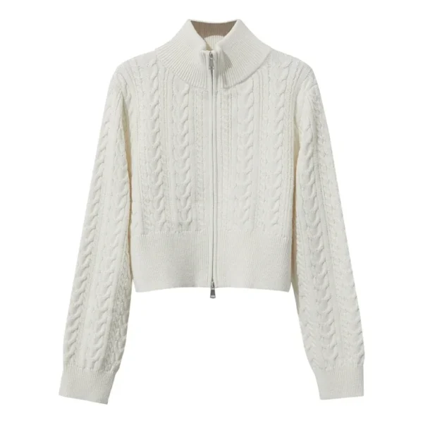 AMII Short Cardigan For Women 2025 Autumn New Minimalist High Neck Zipper Cardigans Lady Long Sleeve Slim Top Women