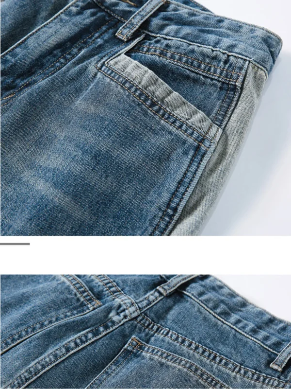 Women Vintage Wash High Waist Wide Leg Jeans Side Stripe Distressed Denim Pants Casual Streetwear