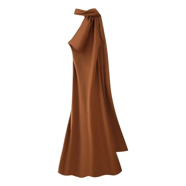 VEITCHE Elegant Women's Soft Silk Satin Long Dress Halter Backless Sleeveless Maxi Dresses Summer Lady Long Ribbon Party Gowns