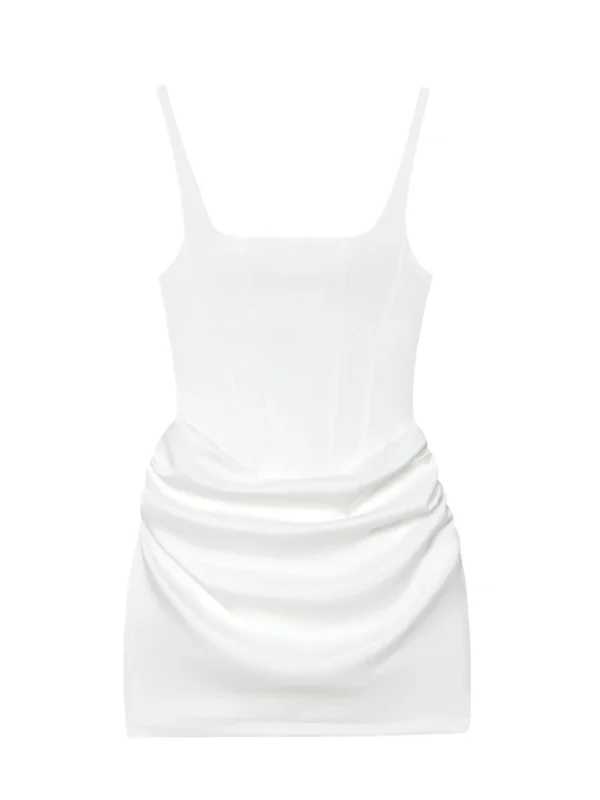 French Style Women Ruched Short Dress Fashion Summer Party Evening Gown Spaghetti Strap Bodycon Sexy Bandage Corset Mini Dress