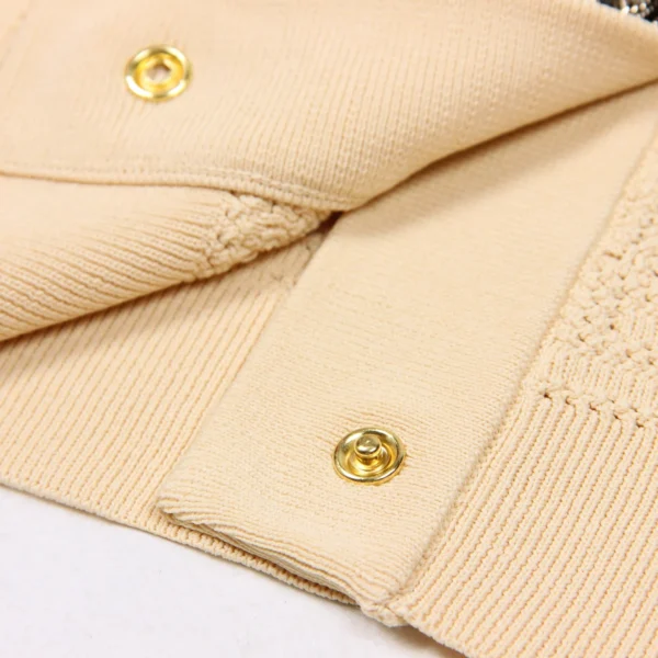 SML High Quality Fashion Elastic Knitted Fabric Labyrinth Hollow Round Neck Single breasted Long Sleeve Slim Fit Women Cardigan