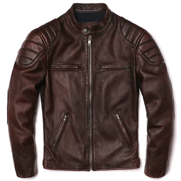 2025 Vintage Genuine Leather Jacket Real Natural Cowhide Men Motorcycle Biker Coat Mens Slim Calf Skin Coat