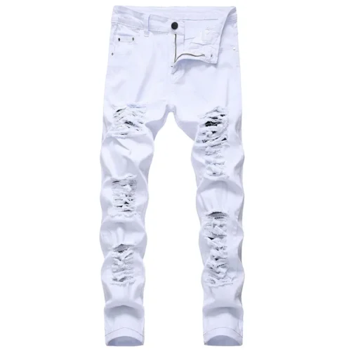 Men's Jeans Fashion Hip Hop Ripped Skinny Men Denim Trousers Slim Fit Stretch Distressed Zip Men Jean Pants High Quality