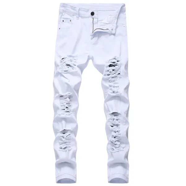Men's Jeans Fashion Hip Hop Ripped Skinny Men Denim Trousers Slim Fit Stretch Distressed Zip Men Jean Pants High Quality