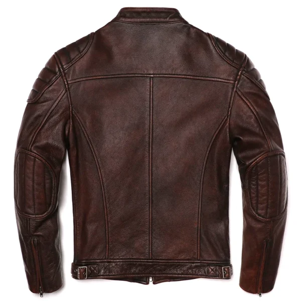 2025 Vintage Genuine Leather Jacket Real Natural Cowhide Men Motorcycle Biker Coat Mens Slim Calf Skin Coat