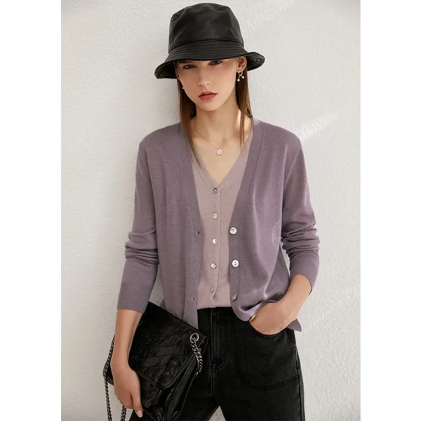 Amii Minimalism Woolen Cardigan For Women 2024 Autumn New Office Lady V-neck Spliced Fake Two Loose Shell Buckle Blouse