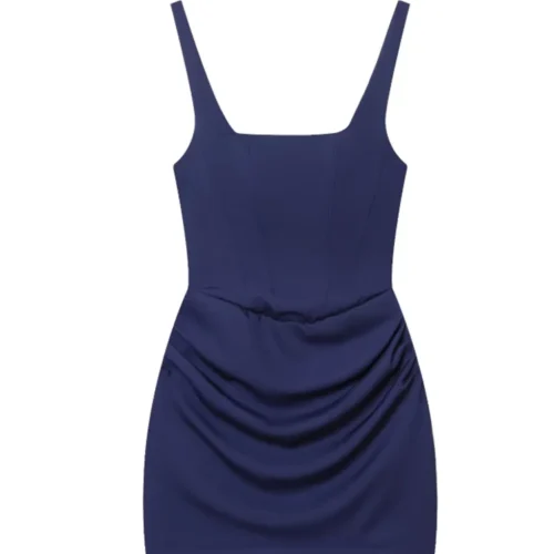 French Style Women Ruched Short Dress Fashion Summer Party Evening Gown Spaghetti Strap Bodycon Sexy Bandage Corset Mini Dress