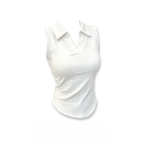 2026 Summer New Arrival Gothic Casual Women Polo Neck Sleeveless Tank Top Ruched Side Slim Fit Curved Hem Casual Daily Outfit