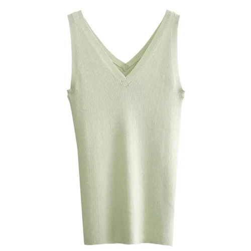 AMII Minimalism Tank Top for Women 2025 Summer New Versatile V-neck fit Knitted Vest Camis Black Tops Women Clothing
