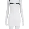 Lace Patchwork Spaghetti Dresses For Women Fashion Sexy Club Y2K Sleeveless Slash Neck Skinny Mini Vestidos Robes Female Bodycon