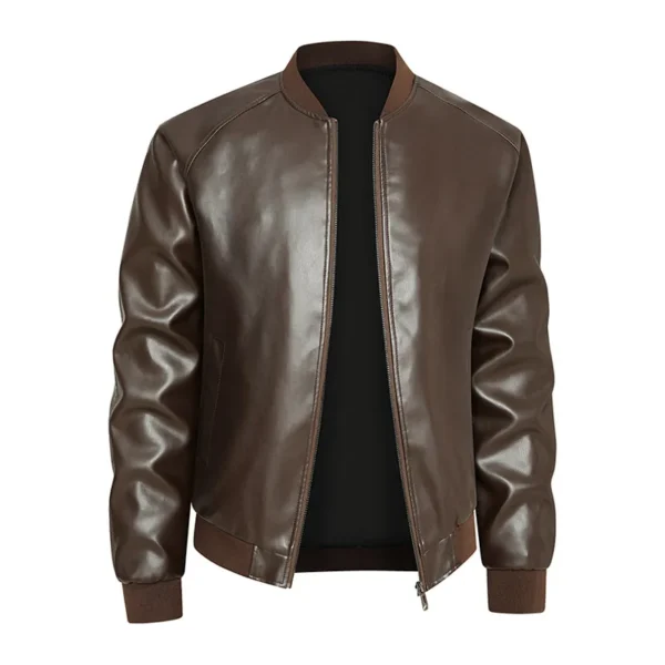 2025 Spring Men's Casual Leather Jackets Solid Stand Collar Zipper Motorcycles PU Outwear Male Autumn Fashion Moto Biker Jacket