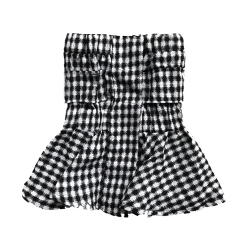 Girls Elegant Ruffles Plaid Tube Tops Women's Stretchy Wrap Tubes Bandeau Short Strapless Camisole Crop Top For Female