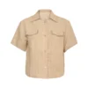 K1570X Luxury Women's 100% Linen Shirt Short Sleeve High End Designer Cargo Blouse Loose Fit Pocket Top Summer Clothing