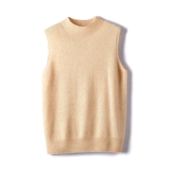 Pure Wool Sleeveless Mock Neck Sweater Women's Solid Color Knitting Basic Top Sleeveless Pullover Cashmere Women's Clothes
