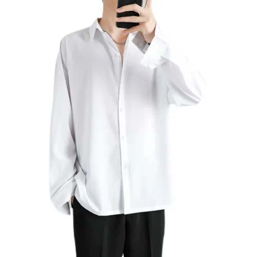 Shirt Men Solid Long sleeved Shirt For Men Korean Fashion Shirts Comfortable Blouses Casual Loose Classic Single Breasted Shirt