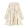MUJER Flower Embroidered Mini Dress Women Tassel Pleated Short Dresses for Woman Summer Beach Women's Dress Boho Dress Woman