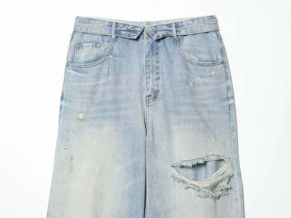 European and American style 2026 spring/summer new women's clothing mid waist casual ripped and flanged denim pants