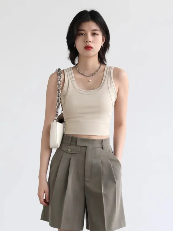 CHIC VEN Fashion Women Tanks Slim Solid Design Camisole Vest Female Short Sleeveless Top U-neck Tees Spring Summer 2026
