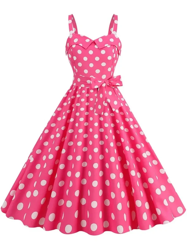 Polka Dot Party Dress Elegant Women Summer Puff Sleeve Square Collar Elastic Waist Vintage Midi Sundress Casual Beach