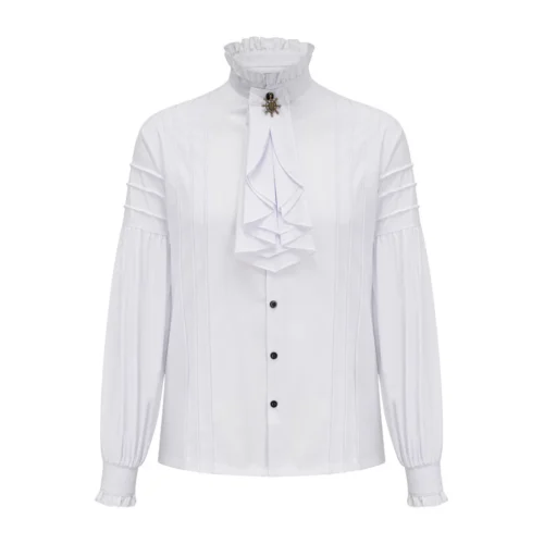 Cotton Ruffled Stand Collar Long Lantern Sleeves Pirate Cosplay Victorian Man Shirt Medieval Clothes Gothic Vintage Top