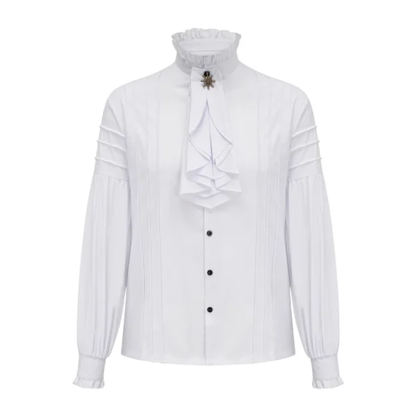 Cotton Ruffled Stand Collar Long Lantern Sleeves Pirate Cosplay Victorian Man Shirt Medieval Clothes Gothic Vintage Top