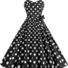 Polka Dot Party Dress Elegant Women Summer Puff Sleeve Square Collar Elastic Waist Vintage Midi Sundress Casual Beach