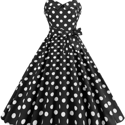 Polka Dot Party Dress Elegant Women Summer Puff Sleeve Square Collar Elastic Waist Vintage Midi Sundress Casual Beach