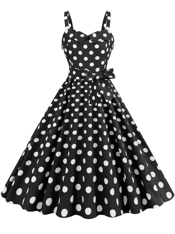 Polka Dot Party Dress Elegant Women Summer Puff Sleeve Square Collar Elastic Waist Vintage Midi Sundress Casual Beach