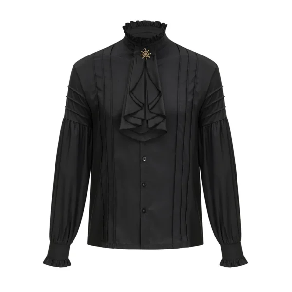 Cotton Ruffled Stand Collar Long Lantern Sleeves Pirate Cosplay Victorian Man Shirt Medieval Clothes Gothic Vintage Top