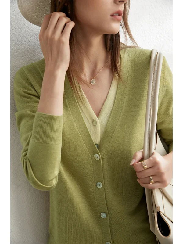 Amii Minimalism Woolen Cardigan For Women 2024 Autumn New Office Lady V-neck Spliced Fake Two Loose Shell Buckle Blouse