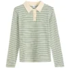 Korean Style Long Sleeve Polo Shirt Women Cotton Stretch Fashion Autumn Elegant Knitted Polo For Women Striped T-shirt