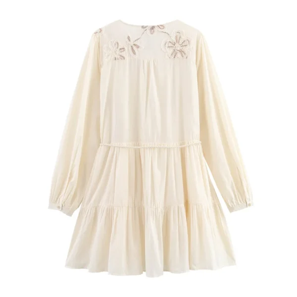 MUJER Flower Embroidered Mini Dress Women Tassel Pleated Short Dresses for Woman Summer Beach Women's Dress Boho Dress Woman